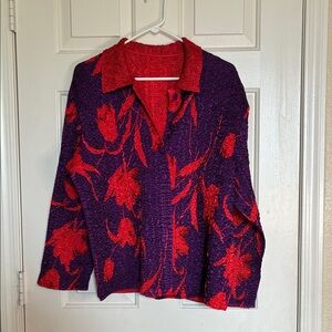 Vibrant Purple and Red Floral Cardigan